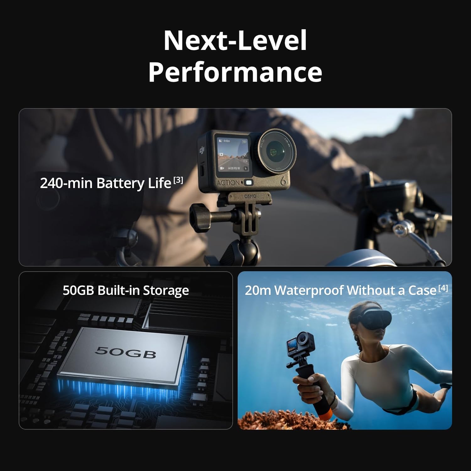 DJI Osmo Action 6 Essential Combo, Action Camera with 1/1.1″ Square Sensor, Variable Aperture of f/2.0–f/4.0, Cold-Resistant, 4hrs Battery, Action Camera 4K Ideal for Daily Use - Image 6