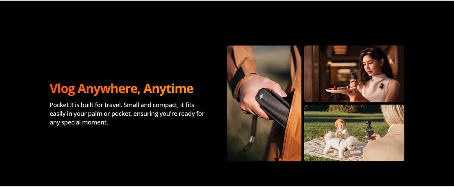 DJI Osmo Pocket 3 Creator Combo, 4K/120fps Video 3-Axis Stabilization, Handheld Vlogging Camera with Rotatable Touchscreen Mic 2 (CP.OS.00000302.01) + 64GB Memory Card + Camera Bag + More - Image 6