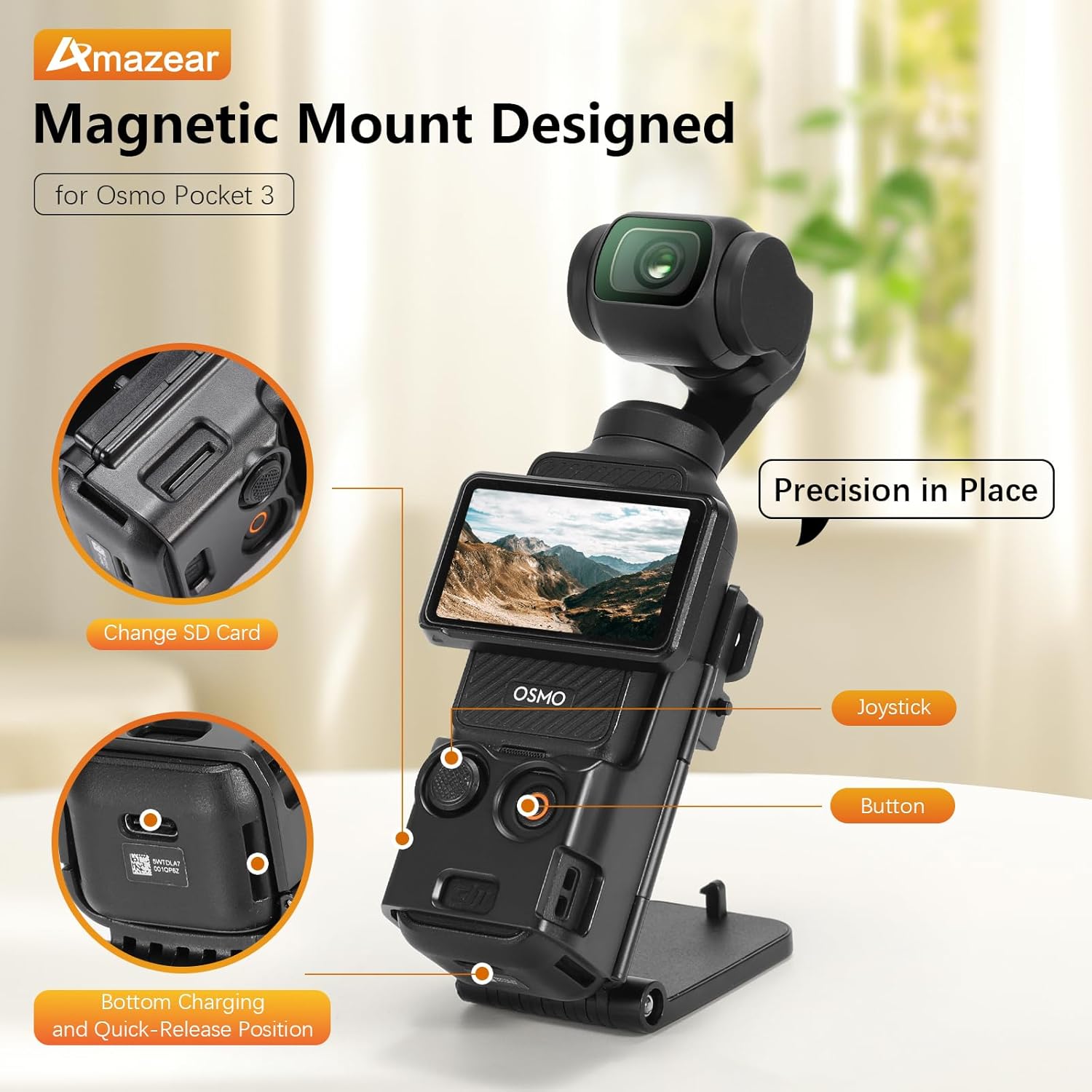 Magnetic Mount Stand Compatible with DJI Osmo Pocket 3, Upgraded Pocket3 Accessories Adapter Clamp Magnet Suction Case Holder on Desktop, Vertical Surface, 180° Adjustable Handle, Black - Image 3