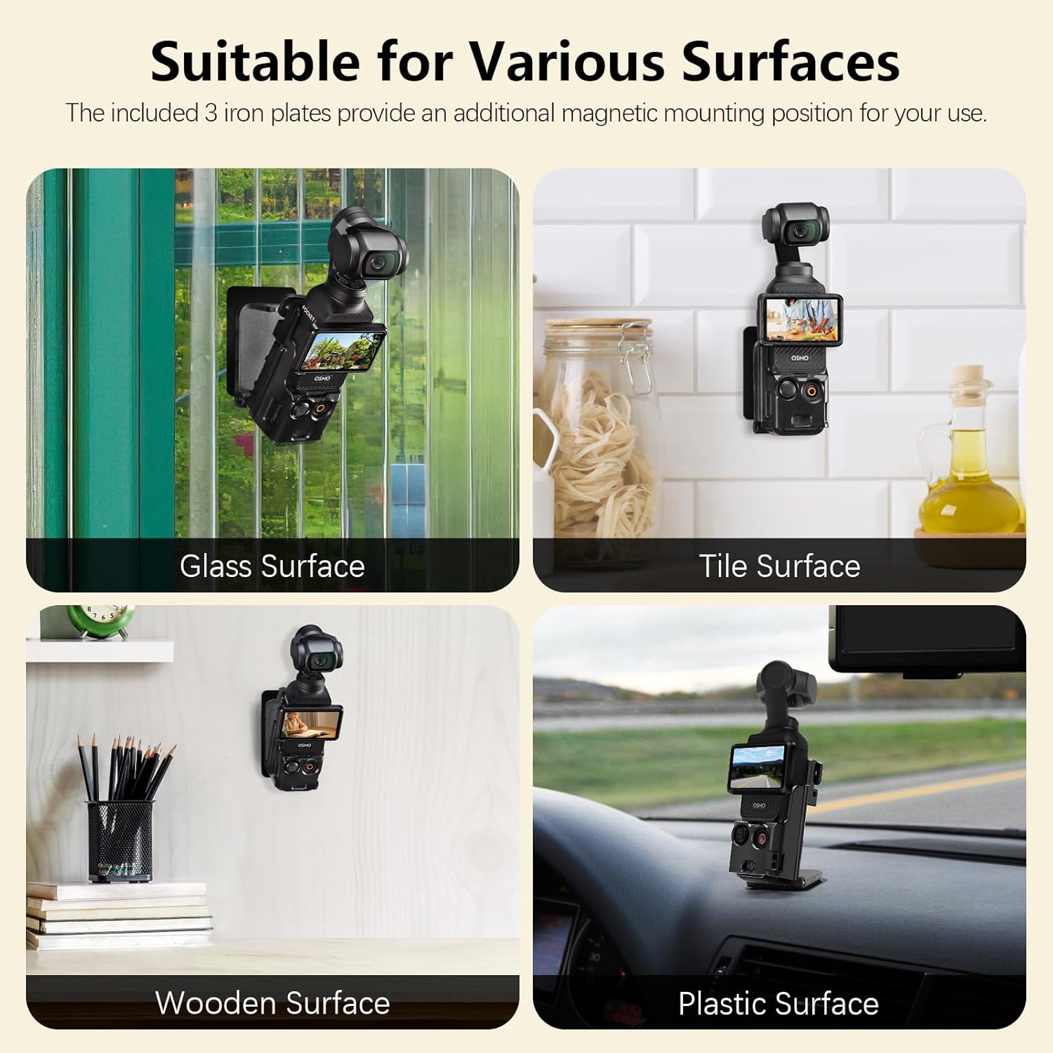 Magnetic Mount Stand Compatible with DJI Osmo Pocket 3, Upgraded Pocket3 Accessories Adapter Clamp Magnet Suction Case Holder on Desktop, Vertical Surface, 180° Adjustable Handle, Black - Image 7