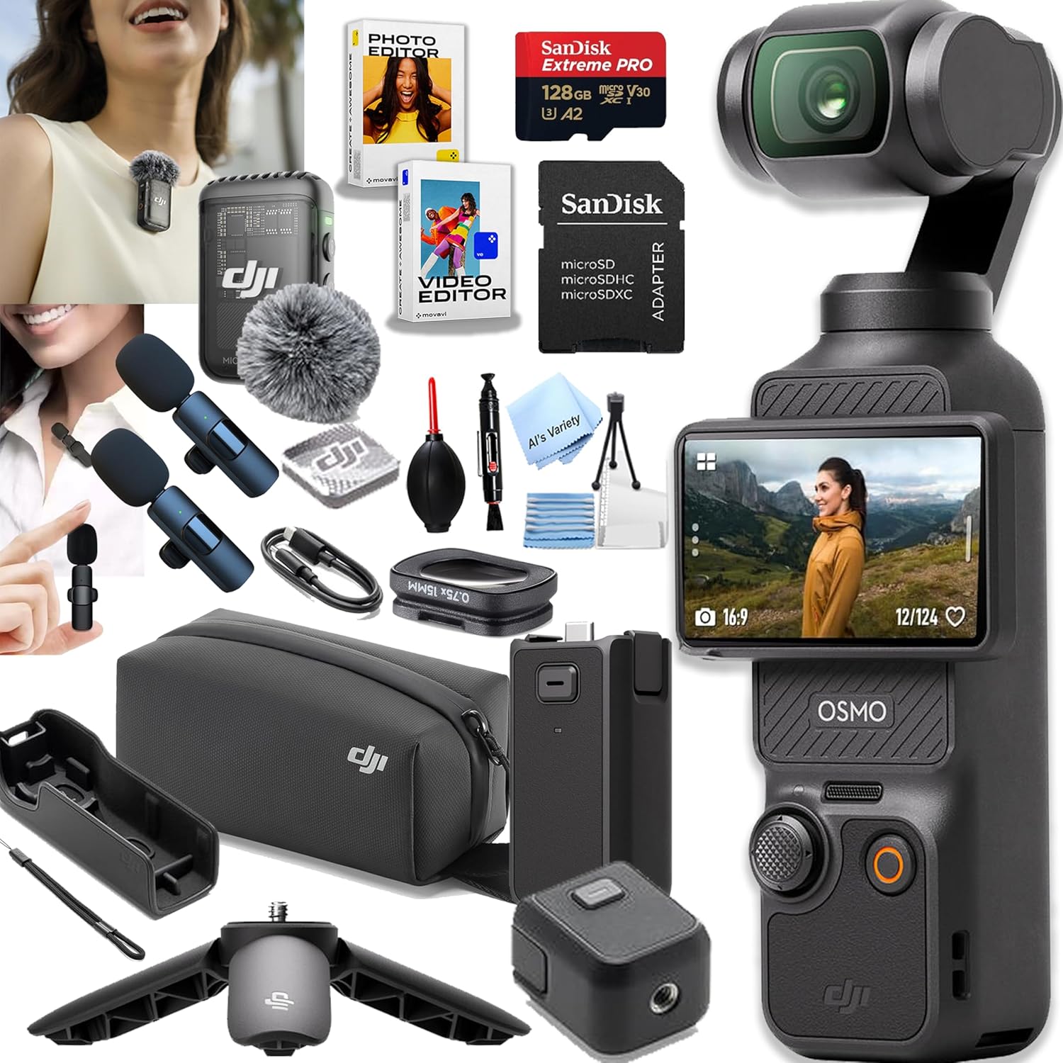 DJI Osmo Pocket 3 Creator Combo, Vlogging Cameras, 4K/120fps Vlog Camera, 3-Axis Stabilization, Face/Object Tracking, Mic Included + 128GB Memory, 2pc Mic, Software + More (Podcast Vlogging Bundle) - Image 2